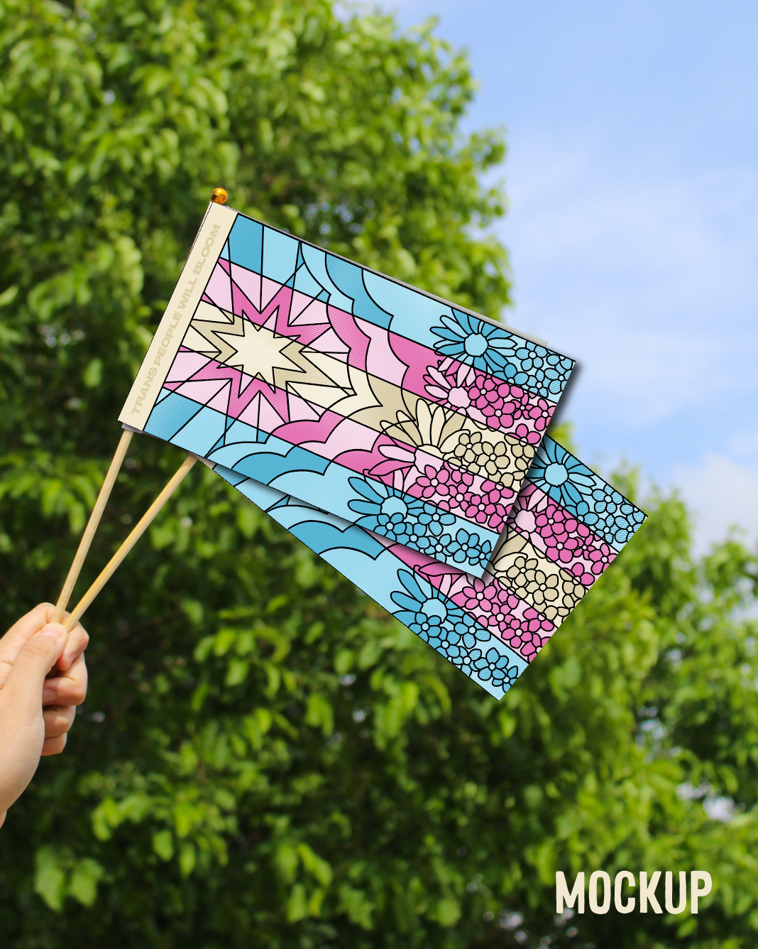 Flower Trans Flag Hand Flag